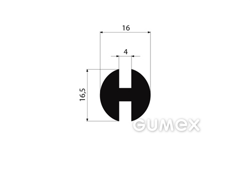 "H" Gummiprofil, 16,5x16/4/4mm, 70°ShA, EPDM, -40°C/+100°C, schwarz, 